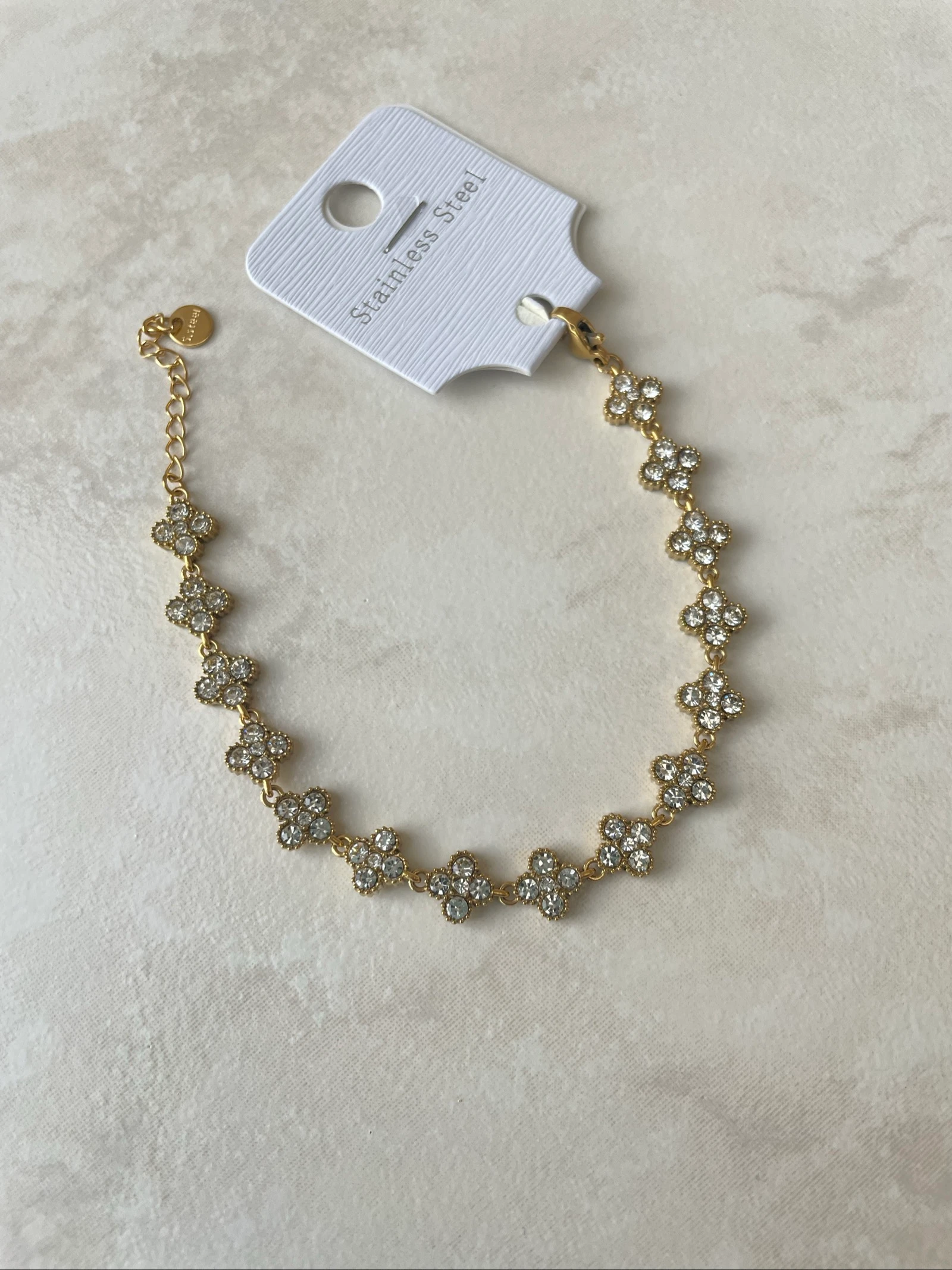 Bracelet fleur serti en acier inoxydable,